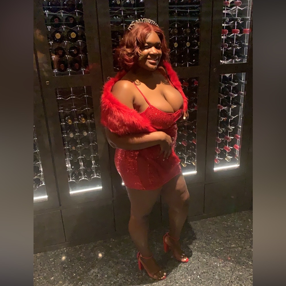 Red sparkle Dress and fur